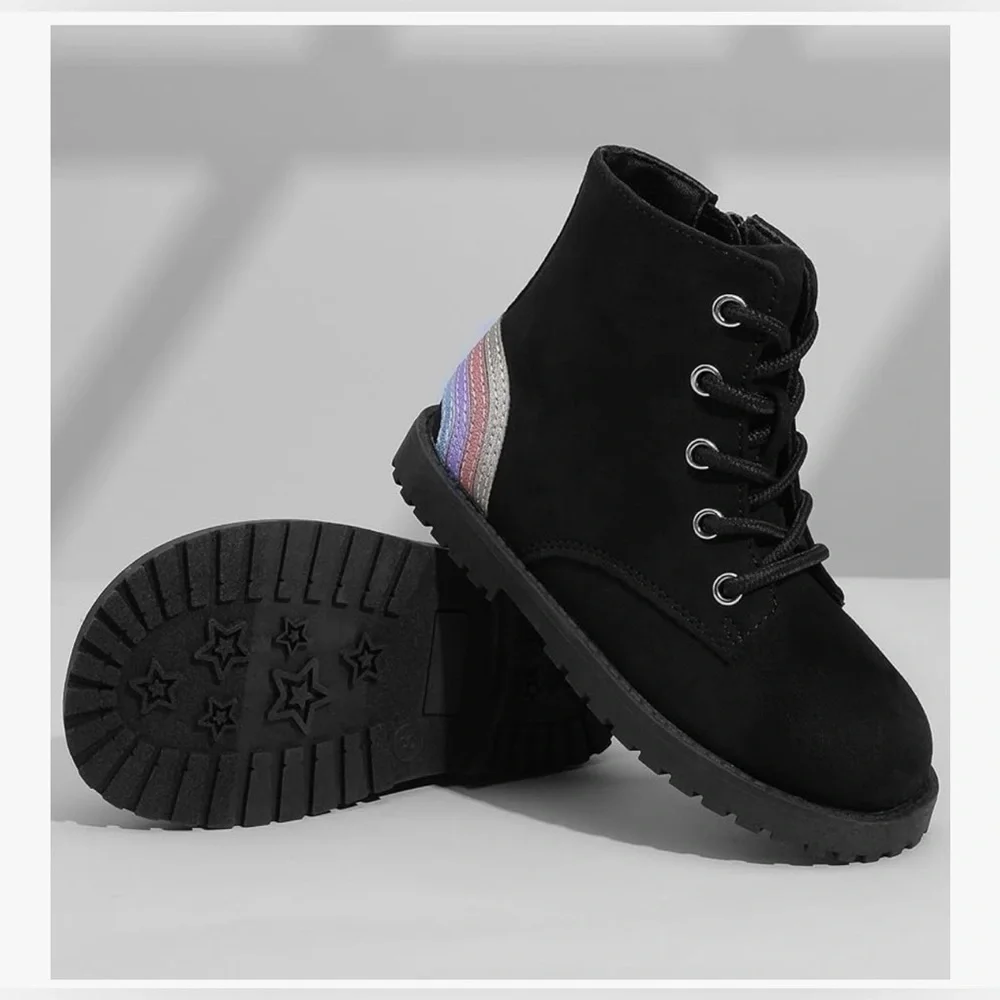 Shoeslocker Gilrs  Black Rainbow Ankle Boots size 11.        (#79)